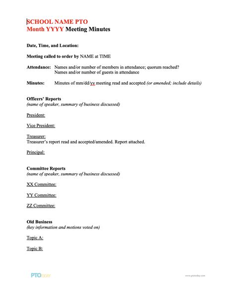 Pto Meeting Minutes Template